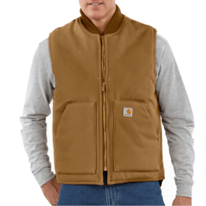 Mens Relaxed Fit Firm Duck Insulated Rib Collar Vest - Carhartt Brown
